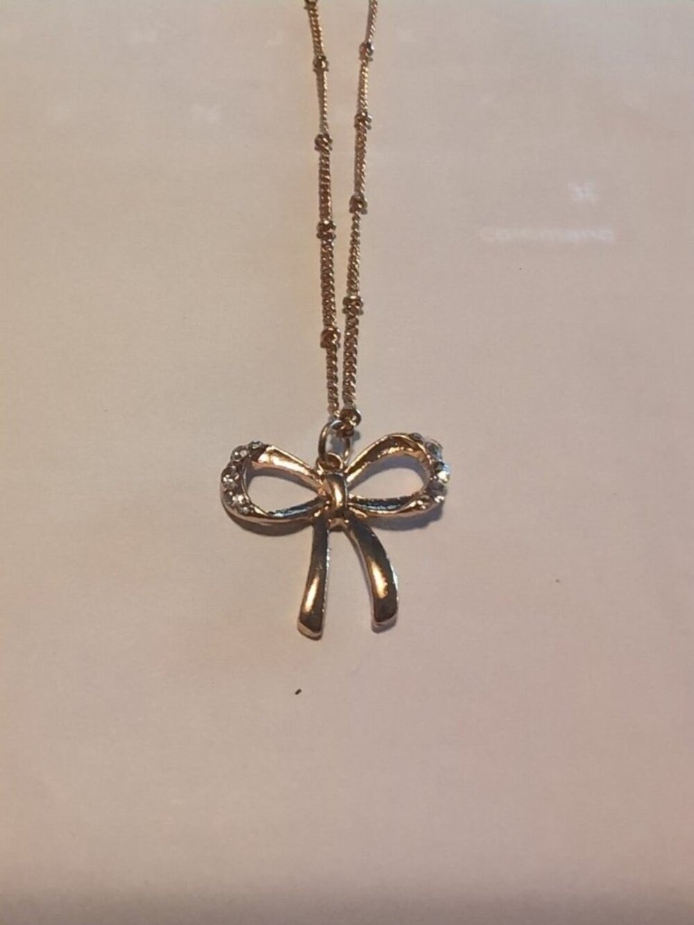 Nordstrom Dainty Pave CZ Bow Pendant Necklace 14k Gold Layered NWOT